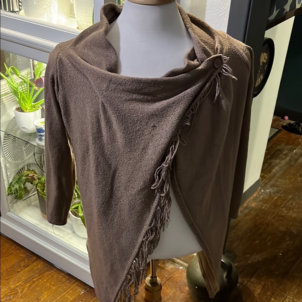 SHEIN Brown Knit Shrug with Draped Neckline